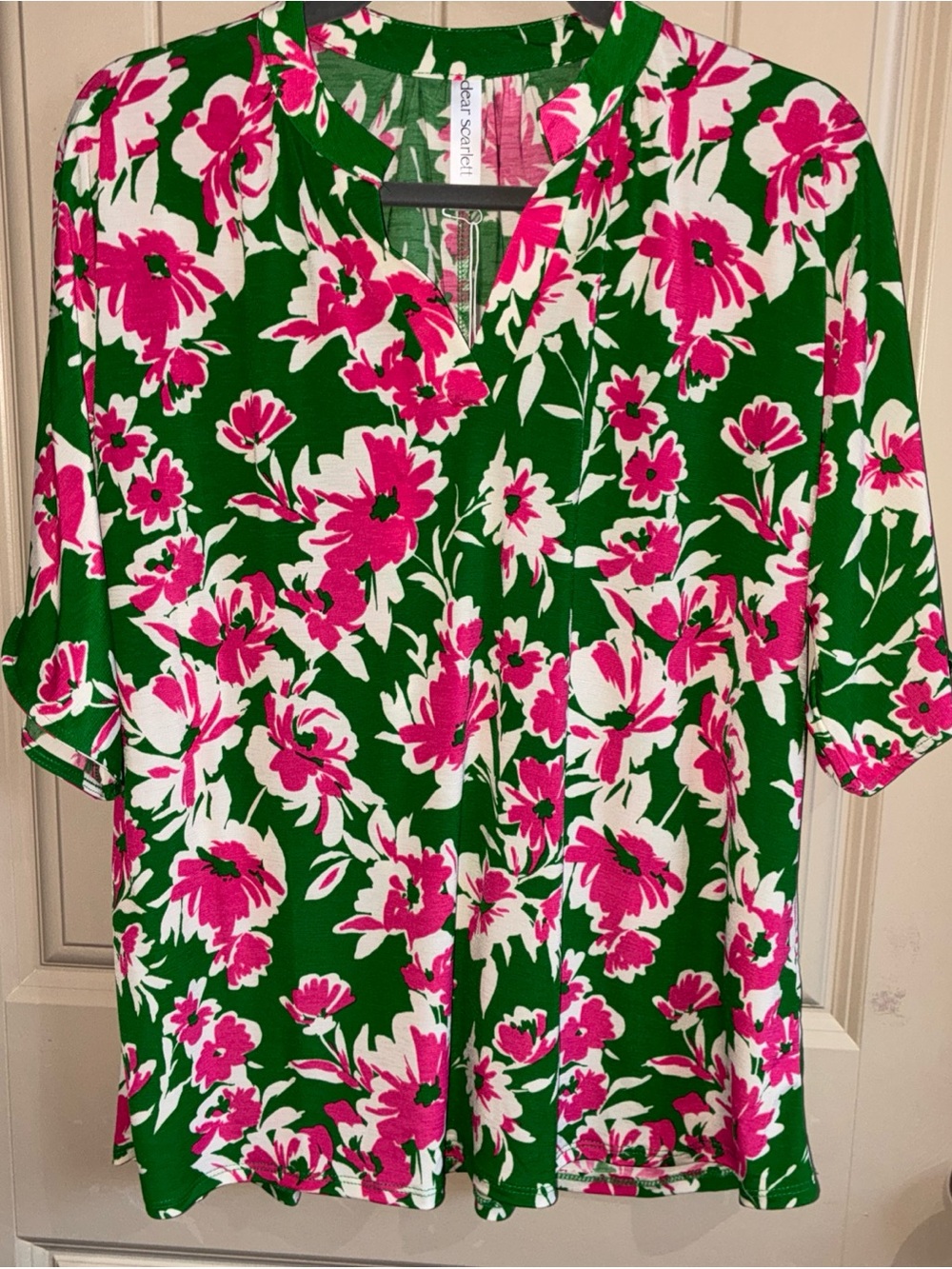 Scarlett Green Floral Blouse with Hot Pink & White Print